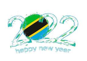 Happy New 2022 Year with flag of Tanzania. vector