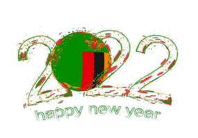 Happy New 2022 Year with flag of Zambia. vector