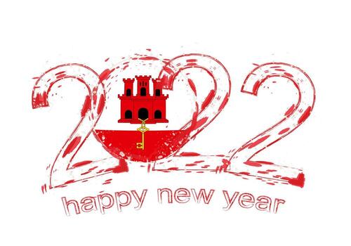 Happy New 2022 Year with flag of Gibraltar. vector