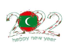 Happy New 2022 Year with flag of Maldives. vector