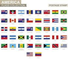 Postage stamp with America flags. Set of 42 American flag. vector