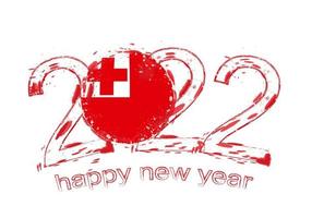 Happy New 2022 Year with flag of Tonga. vector