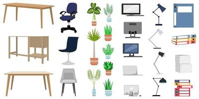 Equipment set for office home office set with chair table pc laptop pc board table lamp vector
