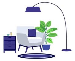 Living room work place for freelancer home office with floor lamp sofa and cabinet vector