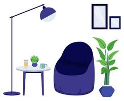 lugar de trabajo de la sala de estar para la oficina en casa independiente con lámpara de pie, silla moderna y con planta de casa aislada en blanco