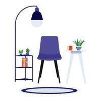 sala de trabajo para oficina en casa independiente con silla y estantería de lámpara de pie vector