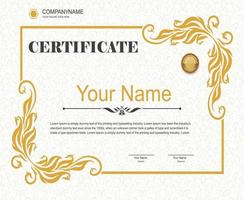 certificate template design with gold ornaments on a white background vector