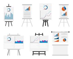 Presentation board with sales graph and chart with different shape and size isolated on white background vector