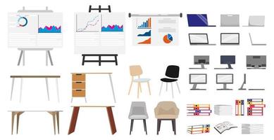 Equipment set for office home office set with chair table pc laptop pc board vector