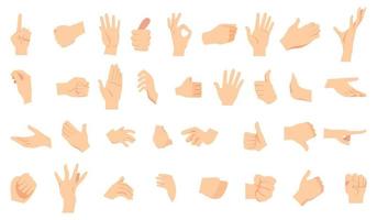 Cartoon characters hands with different poses and positions ponting showing isolated on white background vector