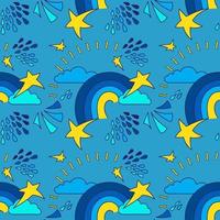 Seamless Pattern with Cartoon Sky. Modern Bright  Space Vector Texture.