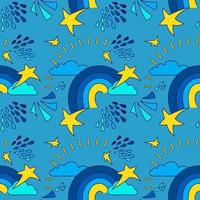 Seamless Pattern with Cartoon Sky. Modern Bright  Space Vector Texture.