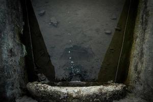 Top view of waste water flows in to the river photo