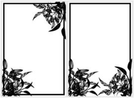 herbal frame black and white, floral frame vector