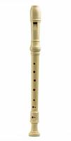 flauta de pico soprano. flauta grabadora de plástico aislada sobre fondo blanco con espacio para copiar texto. instrumentos musicales barrocos clásicos. educación en la clase de música. foto