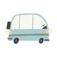 lindo coche azul aislado en blanco. coche de dibujos animados con textura doodle dibujo clipart. ilustración de vector plano de estilo escandinavo, impresión para niños