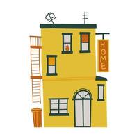 small cozy house drawn by hands. Flat design. Hand drawn trendy illustrations. color vector illustration. All elements are isolated