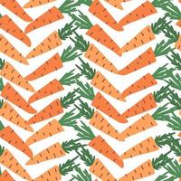 Doodle carrots with leaves vector seamless pattern. Hand-drawn texture for kitchen wallpaper, textile, fabric, paper. Food background. Flat fruits on white. Vegan, Grown, Natural