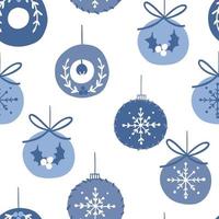patrón sin costuras con diferentes decoraciones de árboles de Navidad, bolas de diferentes colores. ilustración vectorial festiva dibujada a mano. estampado para tela, papel envolvente, vajilla para llevar. vector
