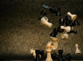 Chess board game. Business strategy management and success concept. Leader with competition and success strategic. Save the king strategy in chess game. Power of king and win game. Pieces of chess. photo