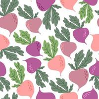 Doodle beets with leaves vector seamless pattern. Hand-drawn texture for kitchen wallpaper, textile, fabric, paper. Food background. Flat fruits on white. Vegan, Grown, Natural