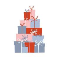 gifts stacking heap on top of each other. gifts of different shapes and colors. vector illustration.