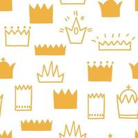 seamless pattern with crowns of different shapes and sizes. vector illustration on white with black line. design for fabric, wrapping paper and background