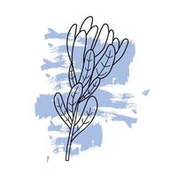 Doodle plant on a colored abstract spot. flower drawn with black lines. Vector illustration in flat style on white background.