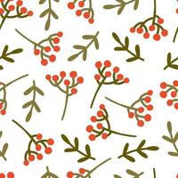 seamless pattern with Christmas berries and twigs. festive vector hand drawn illustration. print for fabric, wrapping paper, takeaway tableware.