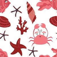 Seamless children's pattern with funny fish and sea animals. Children's texture for fabric, packaging, textiles, wallpaper, clothing. Vector background.