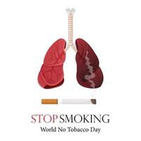 Poster, flyer or banner for World No Tobacco Day and an image of human lungs. Vector illustration, stop tobacco