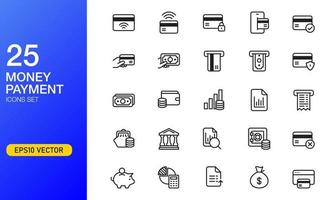 Money and payment icon set in outlined style. Suitable for design element financial and online trading, digital payment, and business technology app. vector