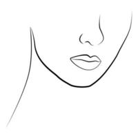 Portrait. A woman's face and colored spots. A continuous line of a portrait of a girl. Continuous drawing in one line. vector