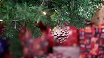 Decoration pine cone at the christmas tree video