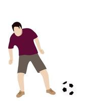 chico aficionado jugando al fútbol, vector aislado en fondo blanco, ilustración sin rostro, retrato de un chico con una pelota de fútbol