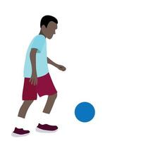 retrato de un tipo de piel oscura corriendo con una pelota de fútbol, vector aislado de fondo blanco, ilustración sin rostro, tipo jugando al fútbol