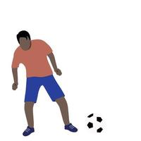 chico aficionado jugando al fútbol, vector aislado en fondo blanco, ilustración sin rostro, retrato de un chico de piel oscura con una pelota de fútbol