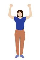 Portrait of a girl in full growth, hands raised up, flat vector on a white background, faceless illustration, a girl protests