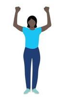 Portrait of a black girl in full growth, hands raised up, flat vector on a white background, faceless illustration, a girl protests