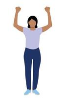 Portrait of a indian girl in full growth, hands raised up, flat vector on a white background, faceless illustration, a girl protests