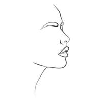 Portrait. A woman's face and colored spots. A continuous line of a portrait of a girl. Continuous drawing in one line. vector