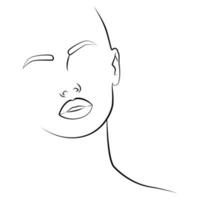 Portrait. A woman's face and colored spots. A continuous line of a portrait of a girl. Continuous drawing in one line. vector