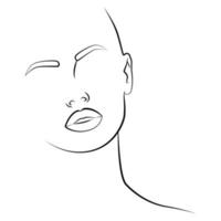 Portrait. A woman's face and colored spots. A continuous line of a portrait of a girl. Continuous drawing in one line. vector