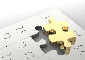 Last golden puzzle piece to complete a jigsaw. . Concept of business solution photo