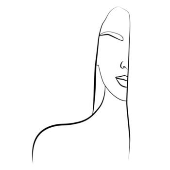Portrait. A woman's face and colored spots. A continuous line of a portrait of a girl. Continuous drawing in one line. vector