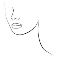 Portrait. A woman's face and colored spots. A continuous line of a portrait of a girl. Continuous drawing in one line. vector