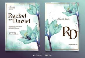 Watercolor wedding invitation template with blue flower ornament vector