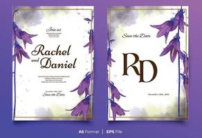 Watercolor wedding invitation template with purple flower ornament vector