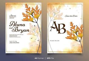 Watercolor wedding invitation template with yellow flower ornament vector