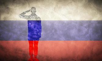 bandera grunge rusa con silueta de soldado. foto
